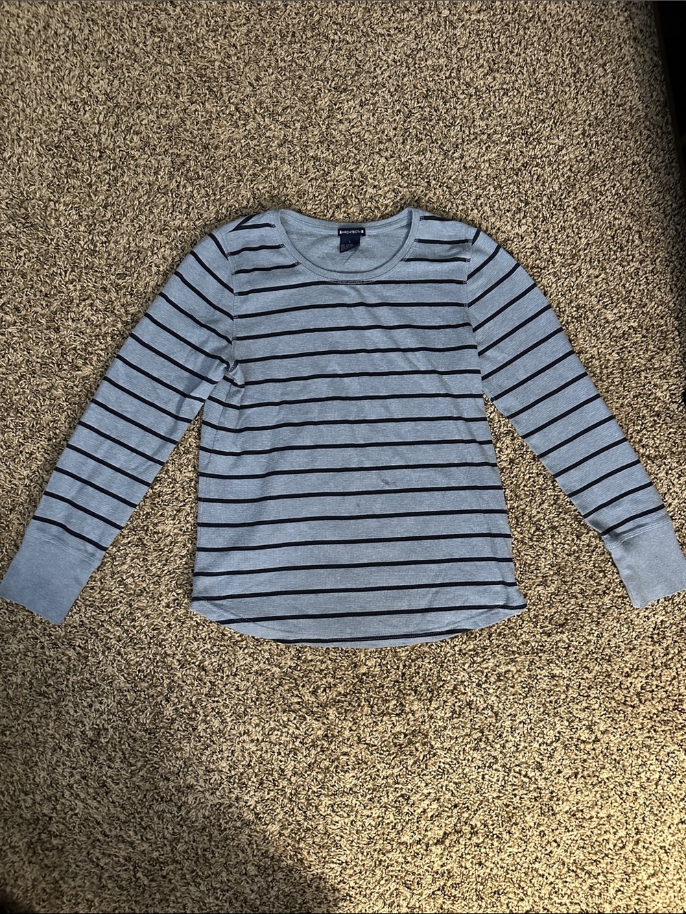 Architect Light Blue and Black Striped Long Sleeve Tee